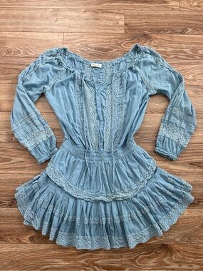 LoveShackFancy Light Blue Lace-Trim Mini Dress size small (very good condition)